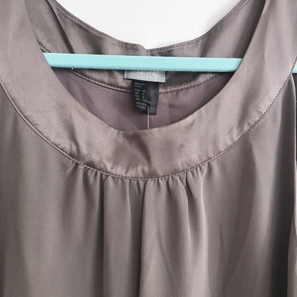 H&M tunic sleeveless dress Sz 6 taupe gray 100% silk midi - Picture 2 of 7